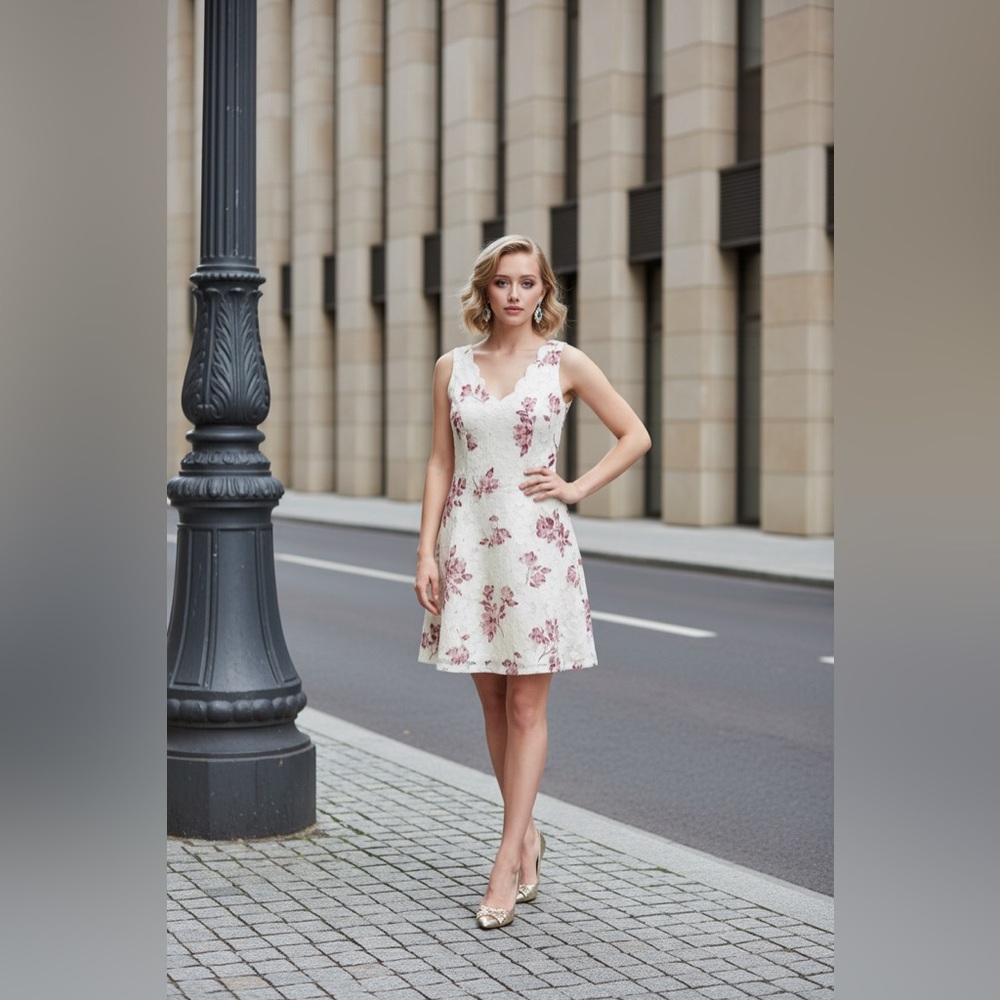 City Triangles Cream and Pink Floral Mini Dress